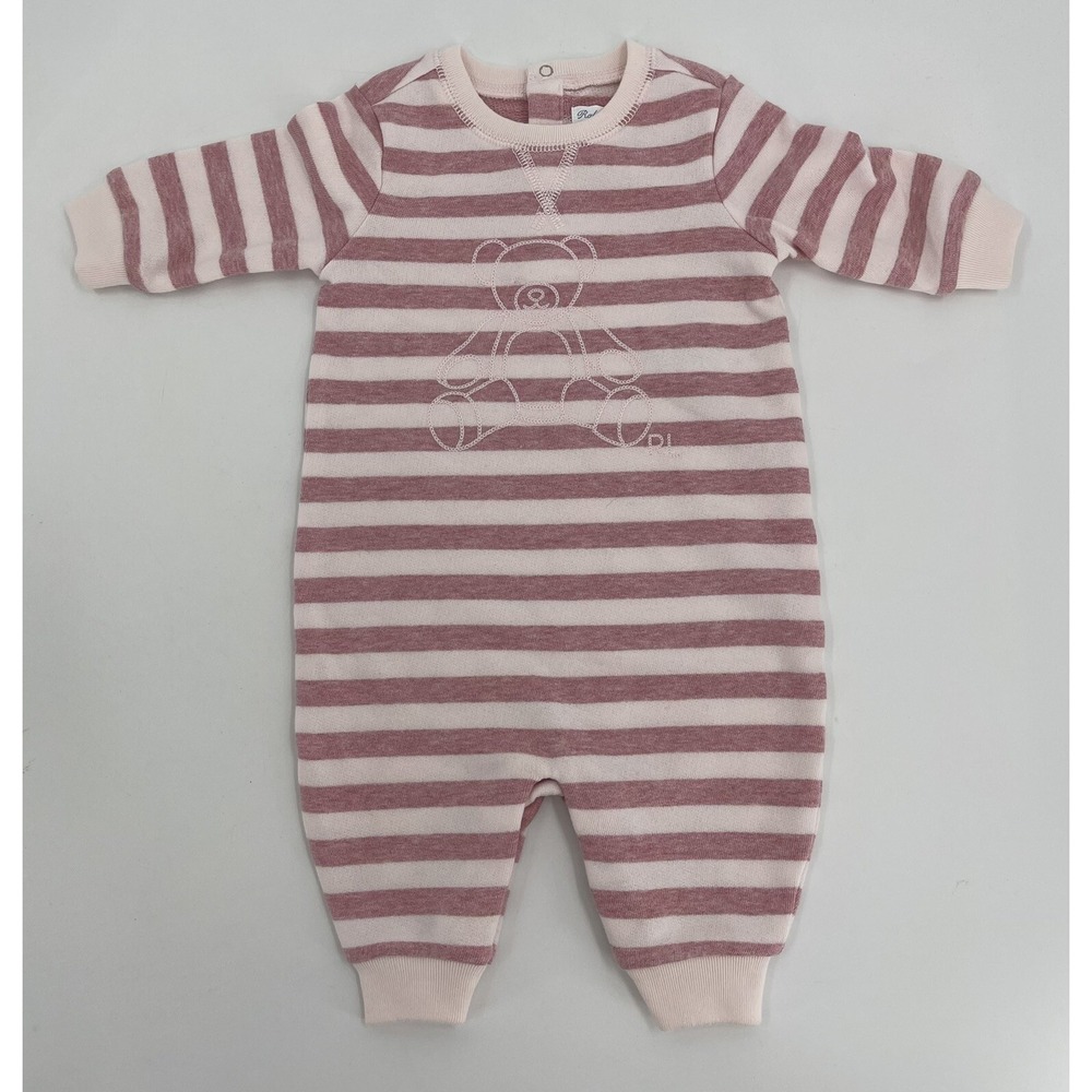 Ralph‎ Lauren Bodysuit with Classic Teddy Bear Brick Red Striped 3M Unisex